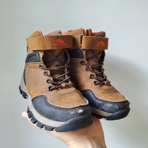 High Sierra Kids' Brown/Black/Orange Hiking Boots with Velcro Closure, size 11C